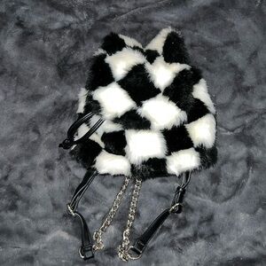 Dolls Kill Current Mood Checkered Furry Mini Backpack